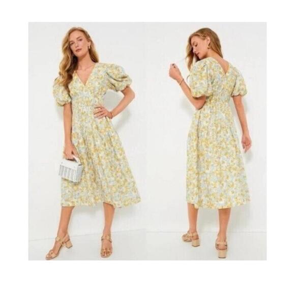 Tuckernuck Dresses & Skirts - Tuckernuck Hyacinth House Blue + Orange Floral Puff Pauline Midi Dress NWT XXS